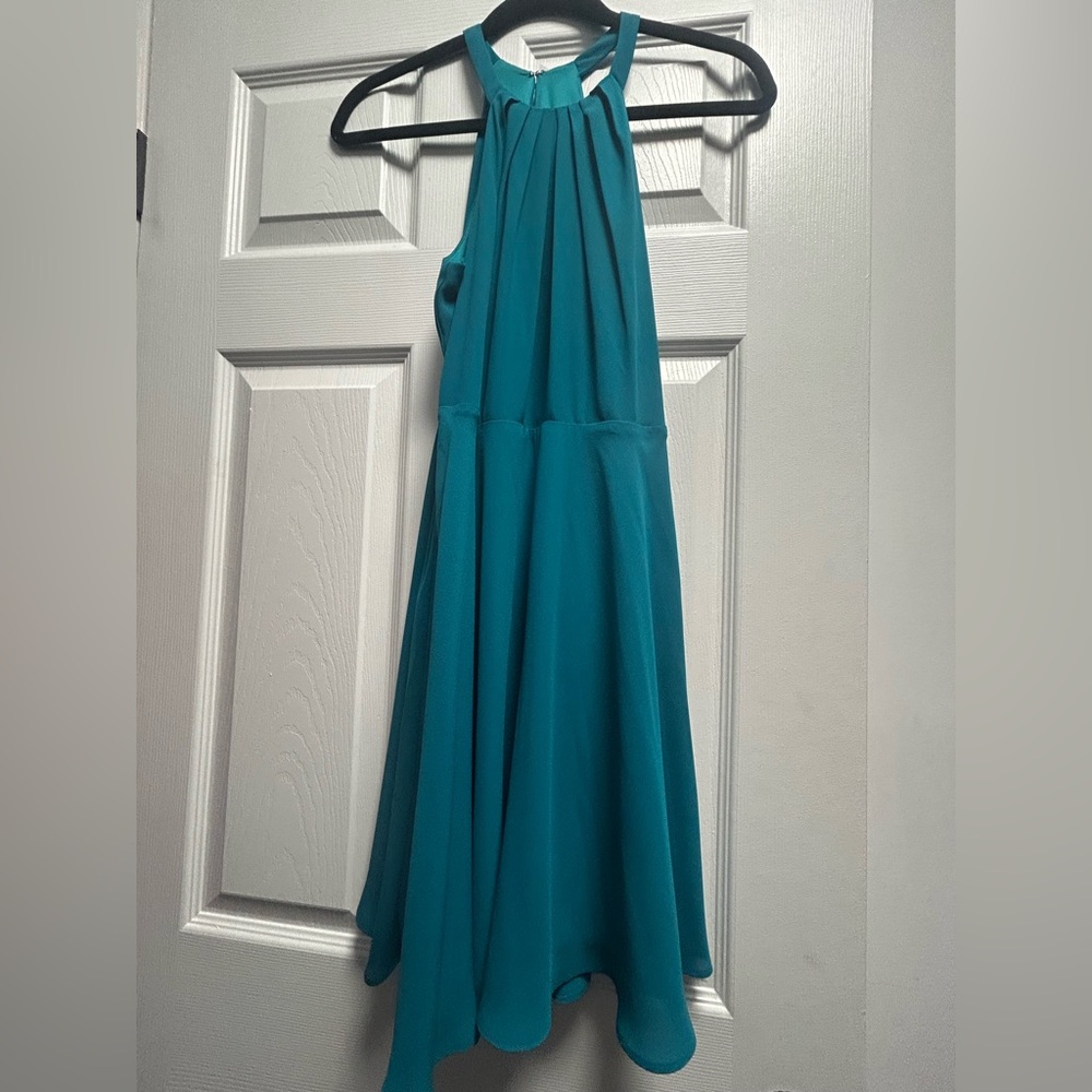 Express Teal Pleated Halter Cocktail Dress